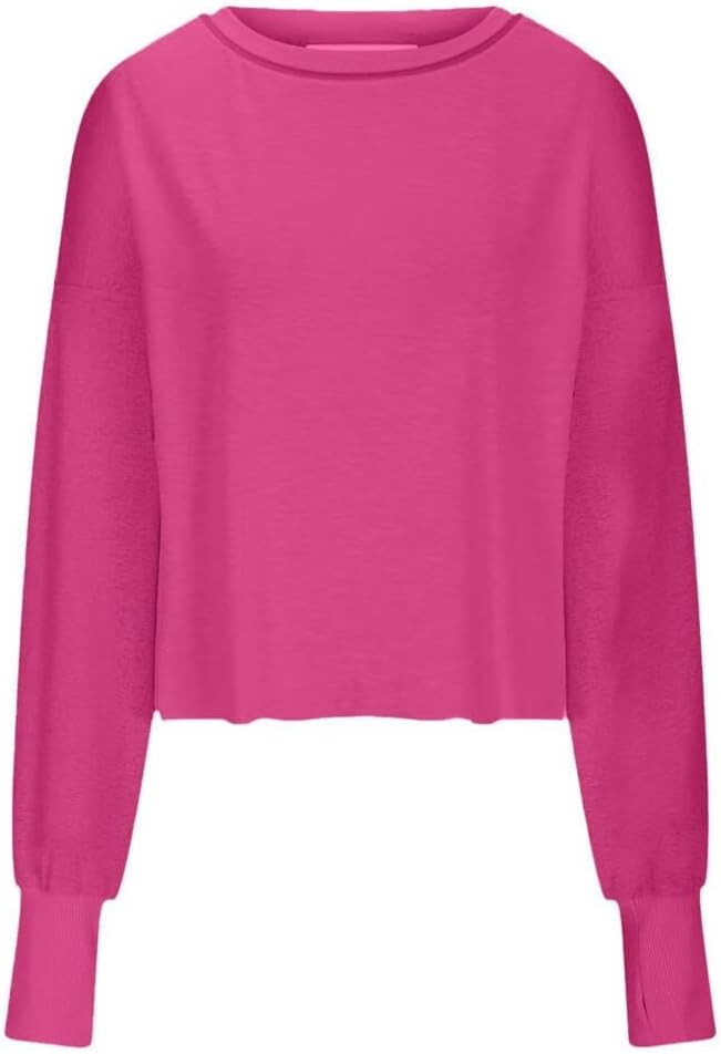 FMCHICO Backless Top for Women Crop Oversized Crewneck Pullovers Casual Loose Long Sleeve Shirts Running Y2k Yoga Outfits