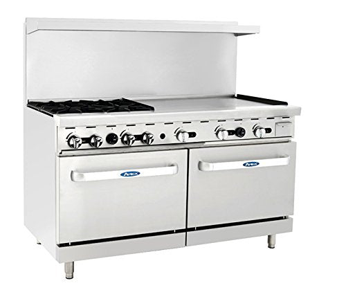 Atosa CookRite AGR-4B36GR-NG 60' Combination Gas Range with 36' Right-Sided Griddle Top, 4 Burners and 2 Full-Sized Oven for Diner | 60'W x 31'D x 57 3/8'H, Stainless Steel, 257,00 BTU, Natural Gas