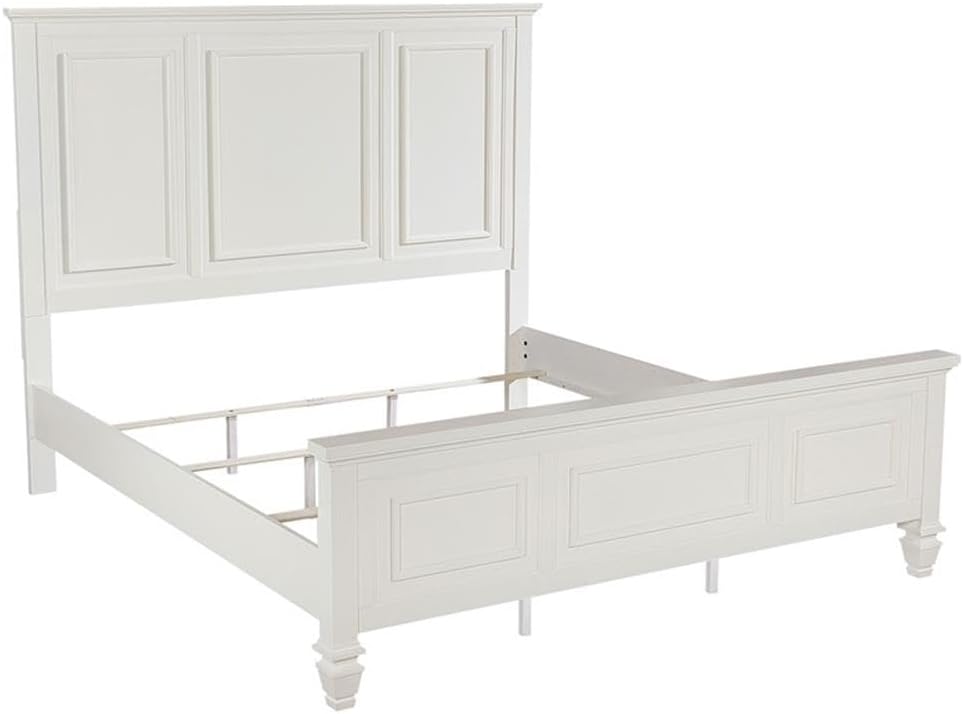 Pemberly Row 4-Piece Coastal Bedroom Set, Eastern King Bed, Cream White Finish, Solid Hardwood & Engineered Wood Construction, Dresser, Mirror, Nightstand, Classic Carved Detailing, Ample Storage