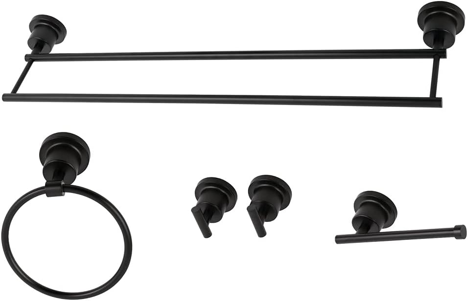 Kingston Brass BAH8213478MB Concord 5-Piece 24-Inch Dual Towel Bar Bathroom Accessory Set in Matte Black