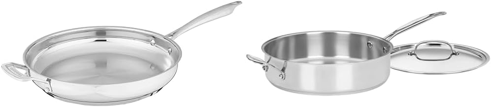 Cuisinart Professional Stainless Skillet with Helper, 12-Inch & Stainless Steel, 5.5 Quart Sauté Pan w/Cover, Helper Handle, Chef's Classic, 733-30H