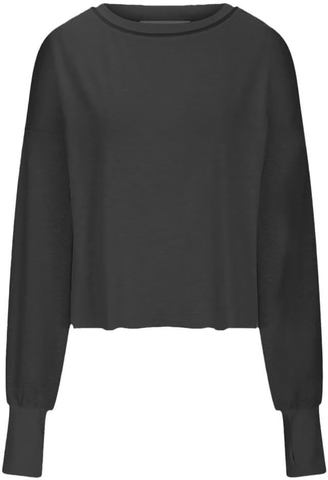 FMCHICO Backless Top for Women Crop Oversized Crewneck Pullovers Casual Loose Long Sleeve Shirts Running Y2k Yoga Outfits