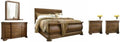 Pemberly Row Set of 5 Bedroom Set with King Wooden Sleigh Bed in Brown, Solid Wood Bedroom Furniture Collection, Sleeping and Storage Solution, Complete King Size Bedroom Setup