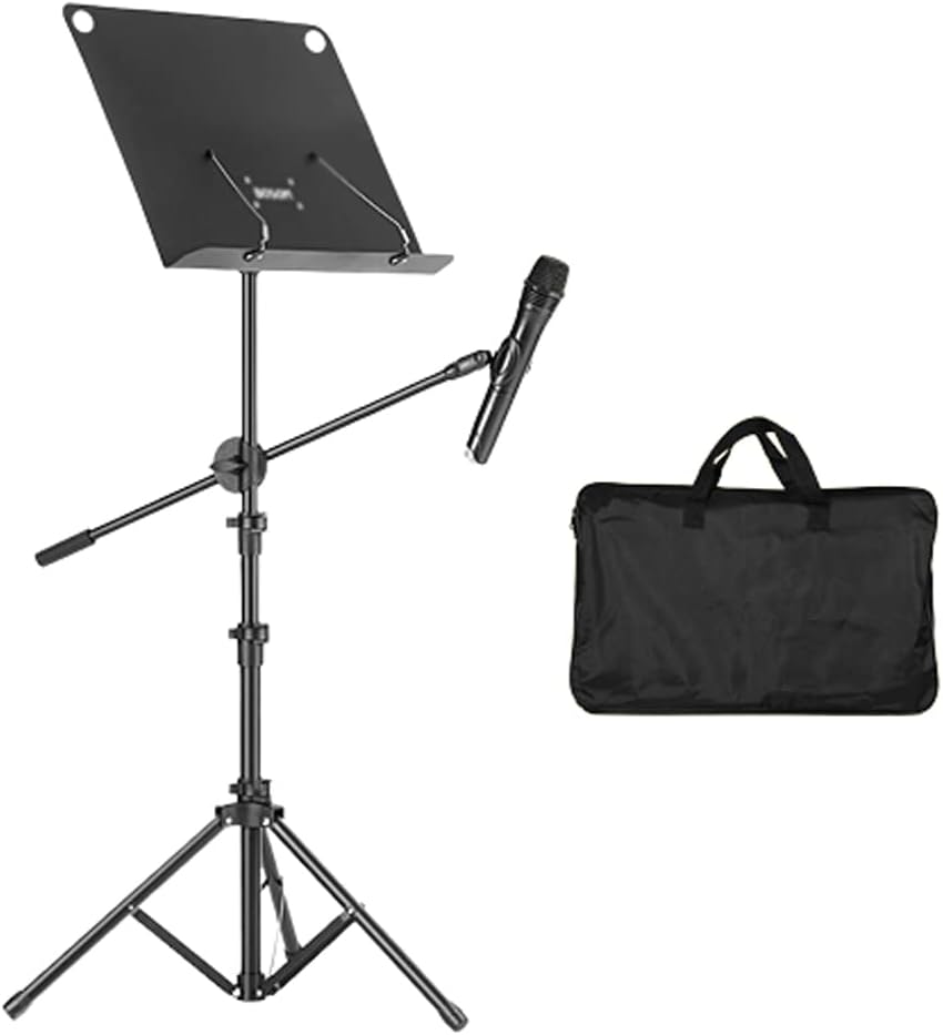 OSCCAR Music Stand Dual-Use Professional Portable Foldable Sheet Music Stand Book Stand with Microphone Stand Holder and Carry Bag Projector Stand Sheet Music Stand