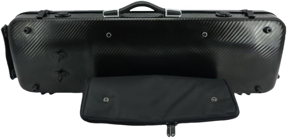 Violin case 4/4 Full size High strength Carbon fiber hard shell Durable handles Internal storage with Backpack straps Music Sheet bag (Black)