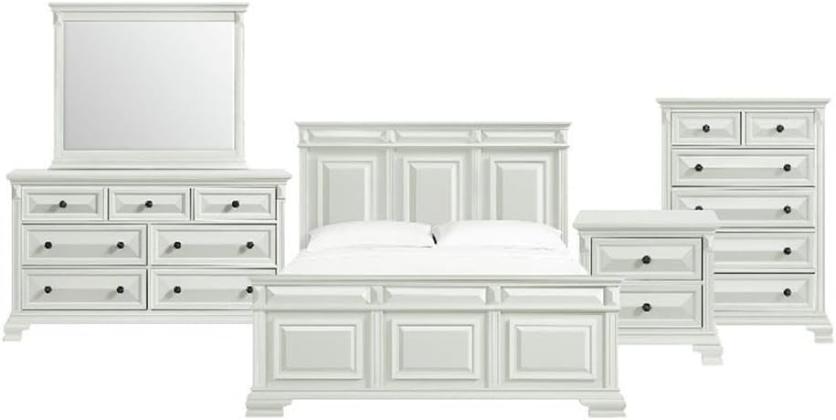 Picket House Furnishings Sumner King Panel 5PC Bedroom Set in Antique White