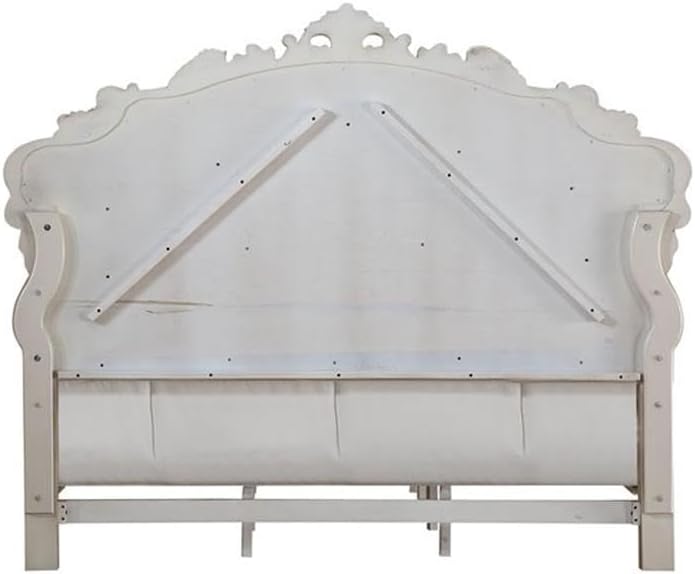 Acme Gorsedd Tufted Eastern King Panel Bed in Cream Fabric and Golden Ivory