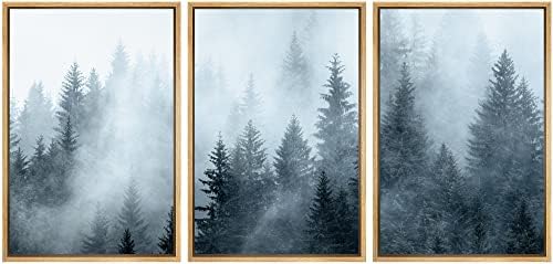 SIGNWIN Framed Canvas Print Wall Art Set Winter Fog Mist Pine Tree Mountain Forest Nature Wilderness Photography Modern Art Landscape Relax/Calm for Living Room, Bedroom, Office - 24'x36'x3 Natural