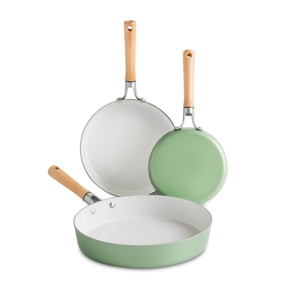 Nordic Ware Cardamom Ceramic Nonstick 3 Piece Fry Pan Set - Includes 8 Inch, 10 Inch and 12 Inch