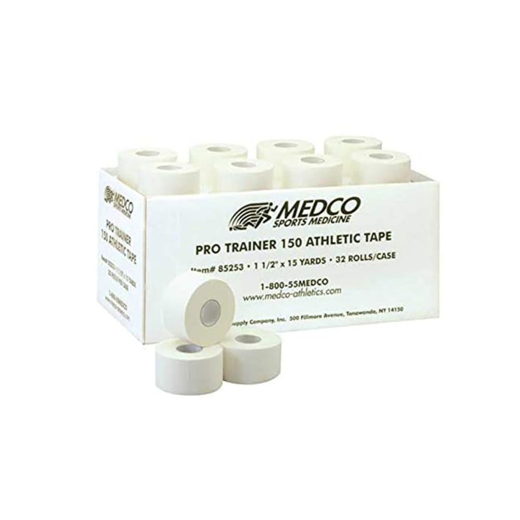 Medco Pro-Trainer 150 Athletic Tape, 100 Count Box of 1.5' x 150 Yard White Athletic Training Tape