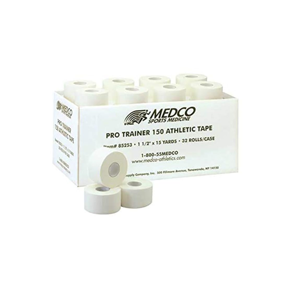 Medco Pro-Trainer 150 Athletic Tape, 100 Count Box of 1.5' x 150 Yard White Athletic Training Tape