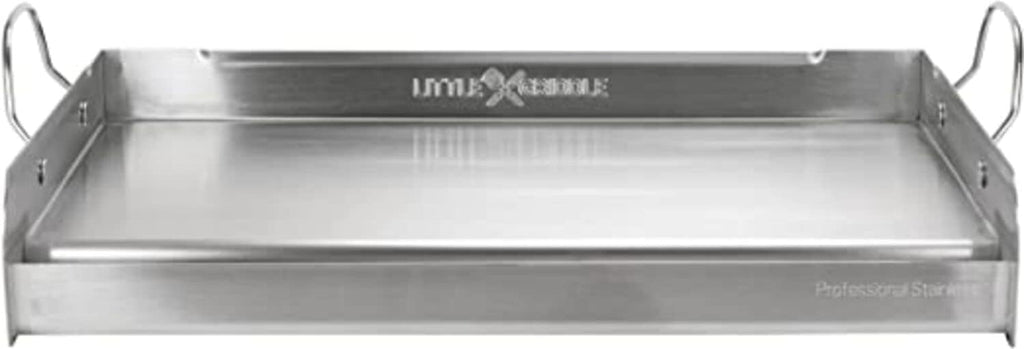 LITTLE GRIDDLE 100% Stainless Steel Griddle with Even Heat Cross Bracing and Removable Handles - For Grills, Camping, Tailgating, Silver, 25' x 16' x 6.5'