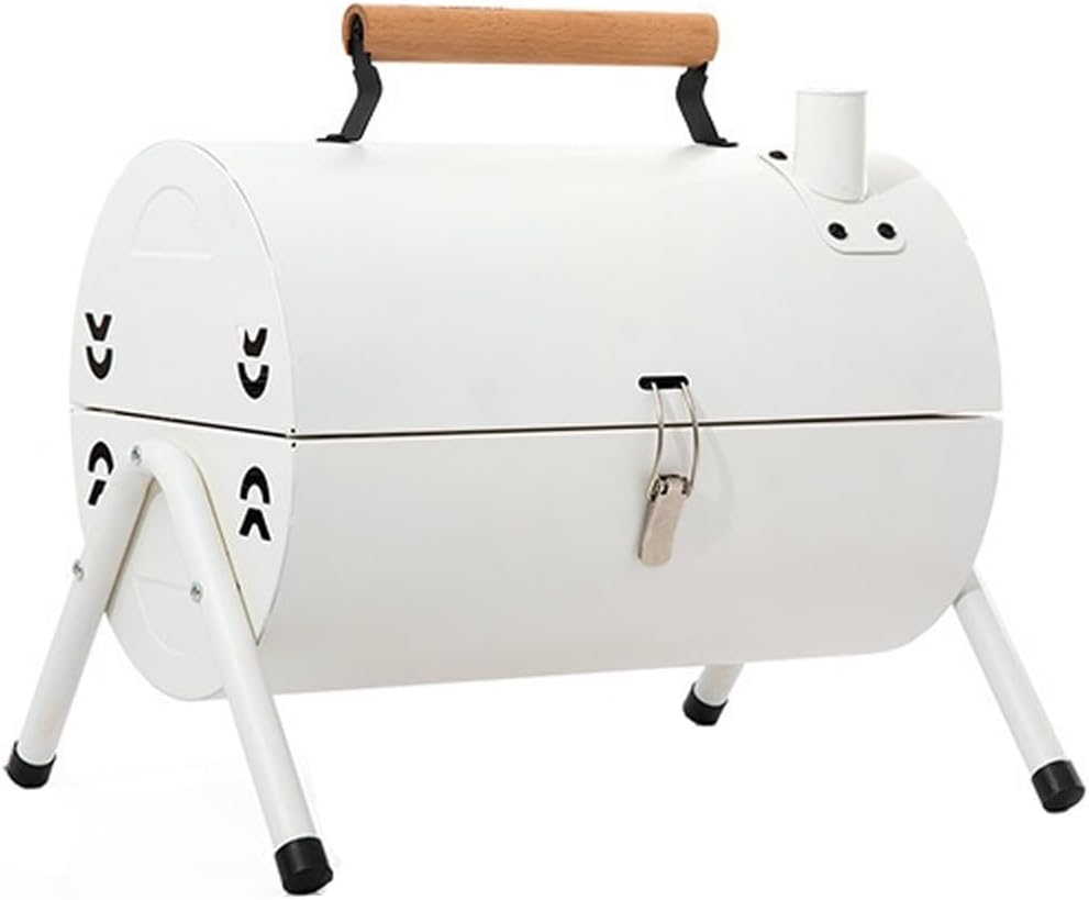 Charcoal Grills with Smoker and Griddle Portable Small Bbq Grill with Lid and Handle for Outdoor Camping Cooking Party Picnic Patio Backyard(White)