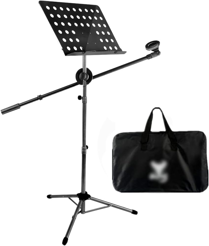 OSCCAR Music Stand Dual-Use Professional Portable Sheet Music Stand with Sound Card Tray Microphone Stand Phone Holder and Carry Bag Projector Stand Sheet Music Stand