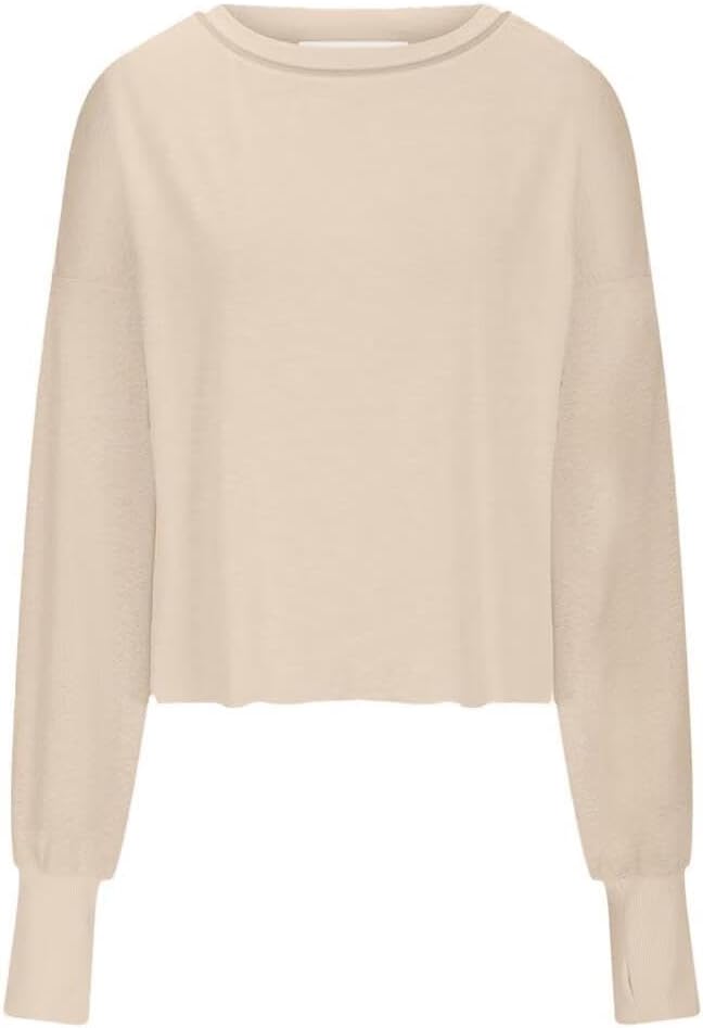 FMCHICO Backless Top for Women Crop Oversized Crewneck Pullovers Casual Loose Long Sleeve Shirts Running Y2k Yoga Outfits