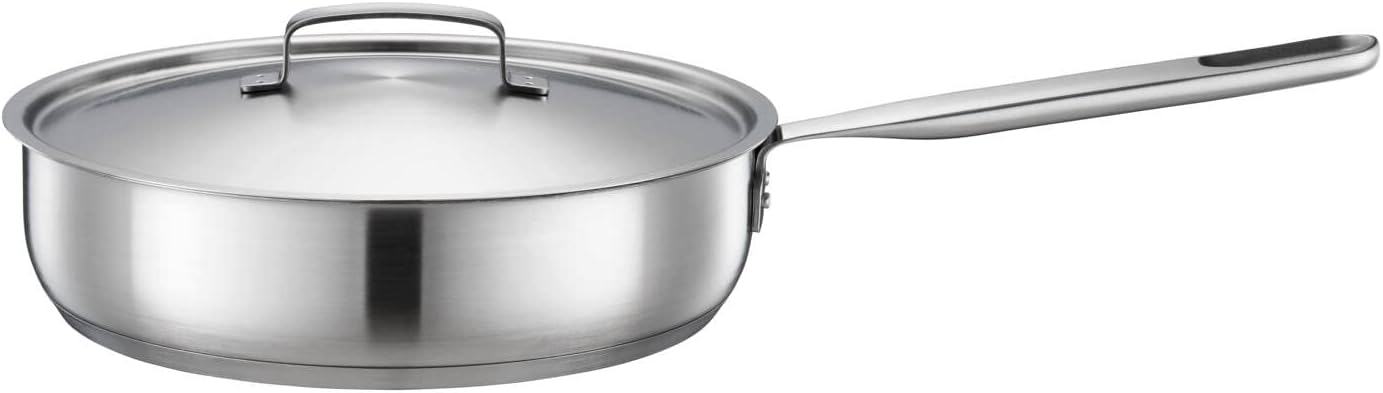 Fiskars sauté pan with lid, Ø 26 cm / 3.2 L, Coated pan, Suitable for All hobs, Recycled Stainless Steel, All Steel, Silver, 1064746