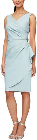 Alex Evenings Women's Slimming Short Ruched Dress with Ruffle (Petite and Regular)