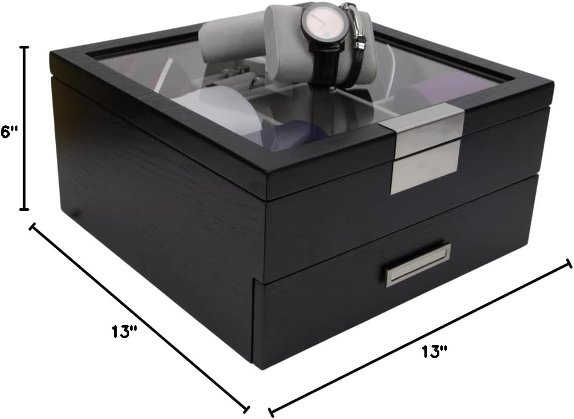 Multi purpose Black Wood Handmade Men Tie Storage Box,Watch Box and Jewelry Box (Busy Man)