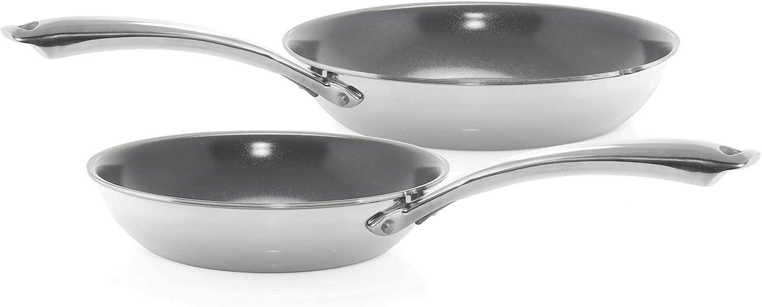 Chantal 3.Clad Tri-Ply Non Stick 2 piece Fry Pan Set, 8' and 10' Fry pans, Ceramic Non Stick, (SLT63-2FRYC)