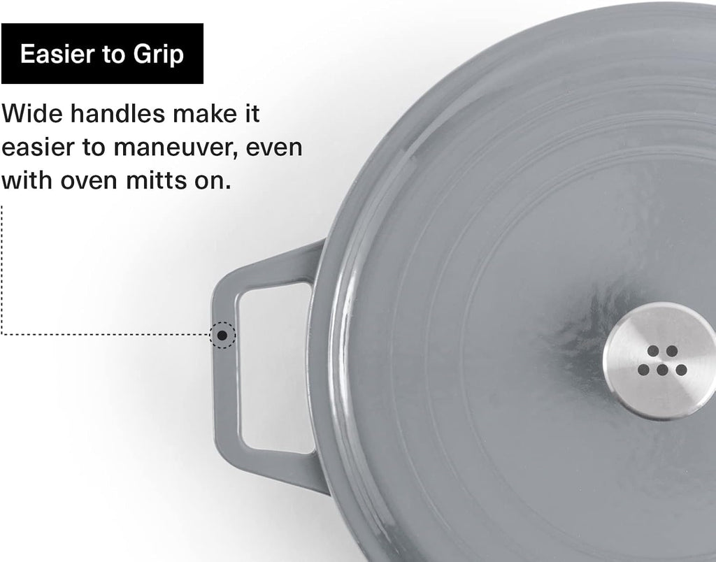 Misen 5.5 QT Braiser – Enameled Cast Iron Pan for Searing, Braising & Slow Cooking – No-Chip Enamel Coating – Extra-Wide Handles – Superior Heat Retention & Even Cooking - Gray