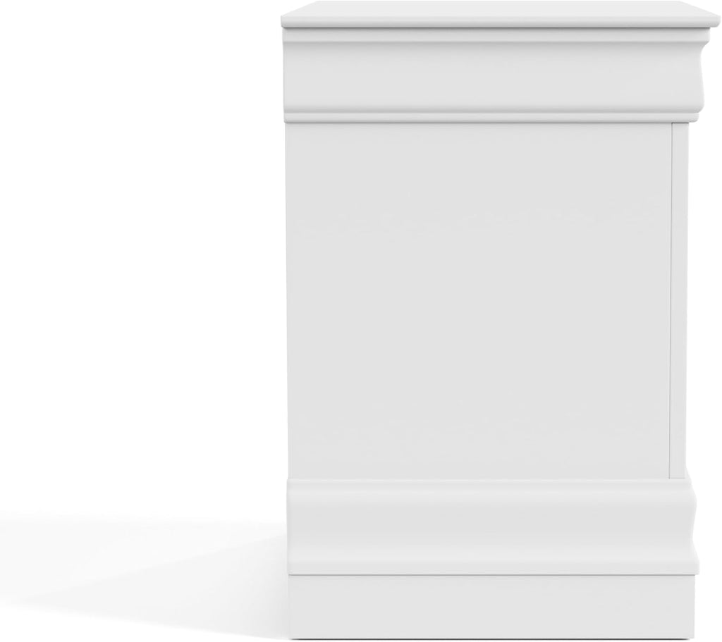 Furniture of America Arabella Traditional Solid Wood 3 Piece Bedroom Set, King Bed Frame, Nightstand, and Chest, Chic Sleigh Design Bedframe with Headboard and Footboard, Box Spring Needed, White