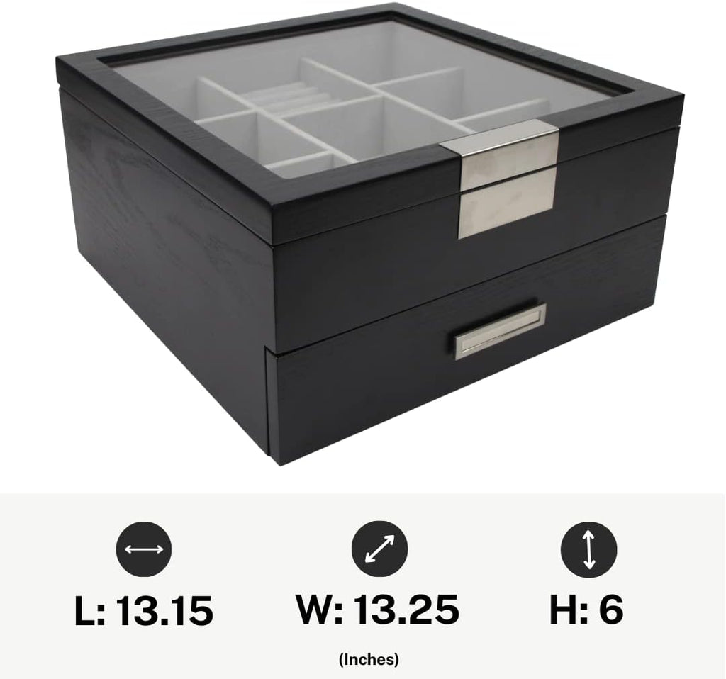 Multi purpose Black Wood Handmade Men Tie Storage Box,Watch Box and Jewelry Box (Busy Man)