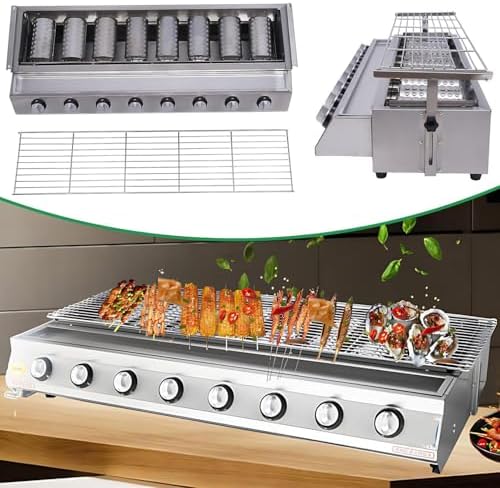 40'' Tabletop Grill Commercial Gas BBQ Grill w/ 8 Burners Portable Gas Barbecues Griddle, for Parties, Backyard barbeques, Camping or Picnicking
