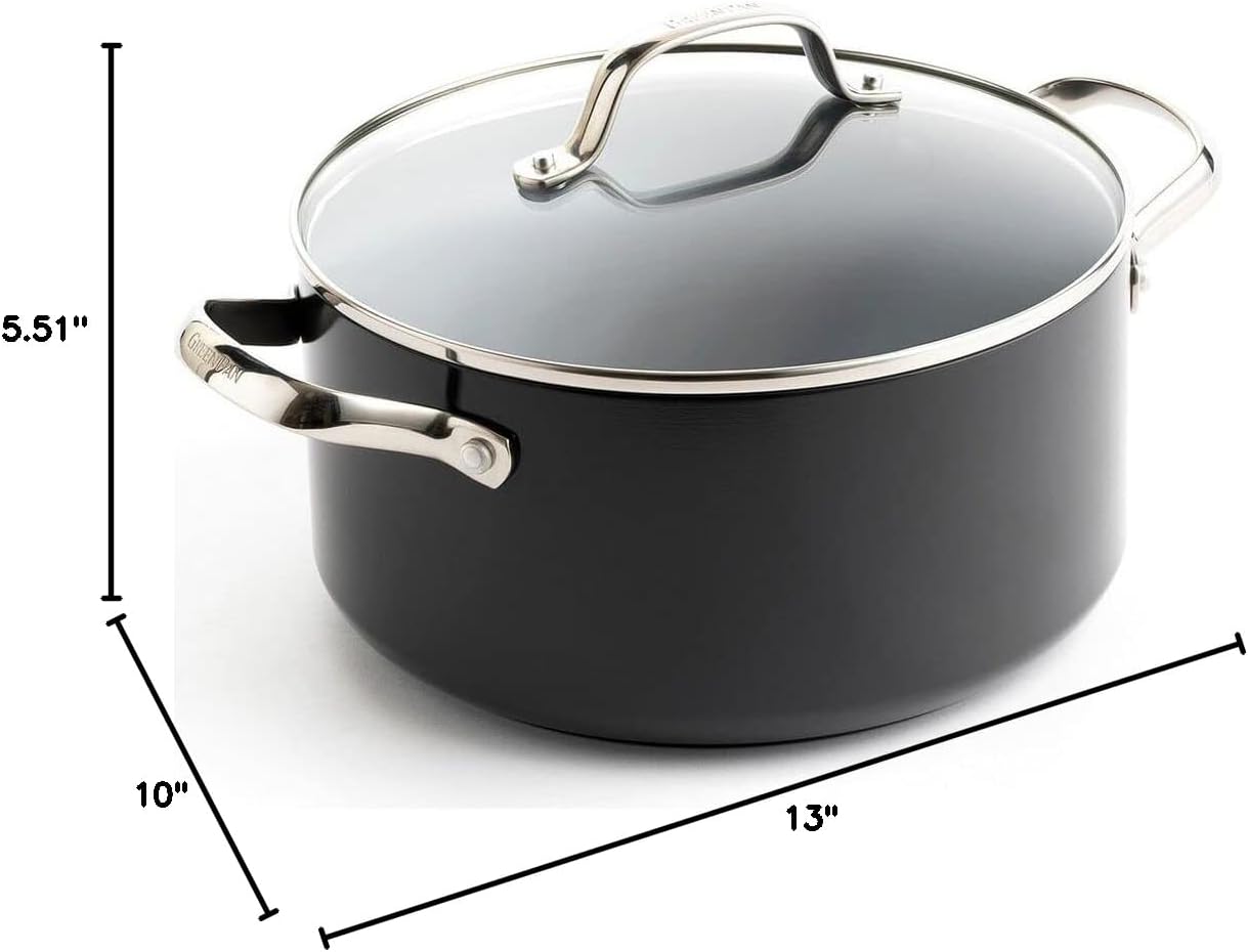 GreenPan Valencia Pro Hard Anodized Healthy Ceramic Nonstick 5QT Stock Pot with Lid, PFAS-Free, Induction, Dishwasher Safe, Oven Safe, Gray