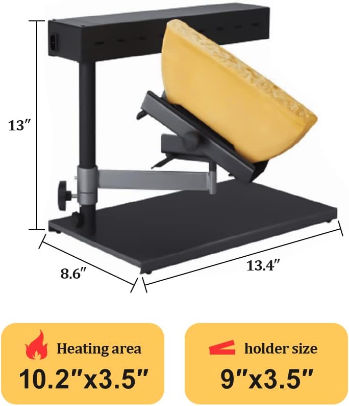 YUEWO Raclette Cheese Melter Commercial Electric Raclette Machine Swiss Dish Maker Demi Melting Warmer for Half Nacho Cheese Wheel Sliced Cheese Adjustable Angle