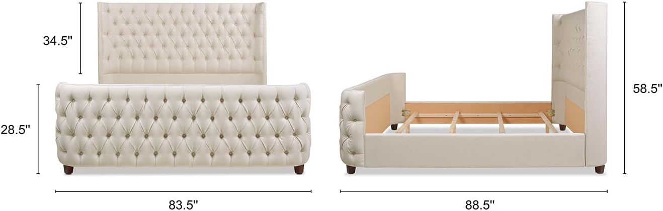 Jennifer Taylor Home Brooklyn King Tufted Panel Bed Headboard and Footboard Set, Light Beige Linen