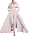 Two Piece Jumpsuit Mother of The Bride Dresses for Women Off Shoulder Satin Elegant Formal Evening Dress for Women