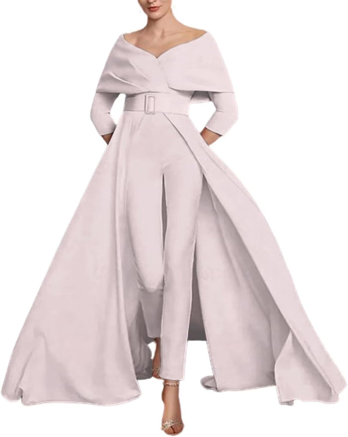 Two Piece Jumpsuit Mother of The Bride Dresses for Women Off Shoulder Satin Elegant Formal Evening Dress for Women