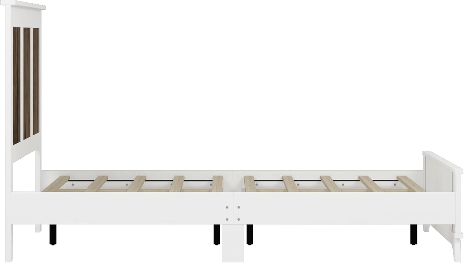 Merax Queen Size Farmhouse Wooden Platform Bed,Modern Bed Frame with Wooden Strip Decoration Headboard and Footboard, Plywood Slats Support, No Box Spring Required, White