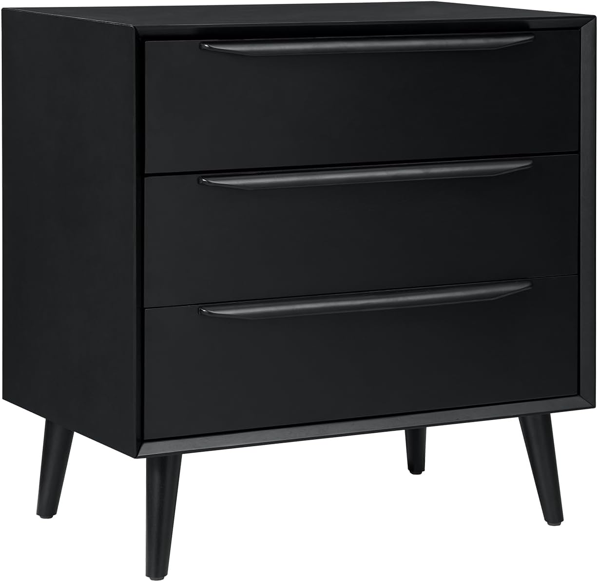 HULALA HOME Mid-Century Modern Nightstand, 3-Drawers Nightstand with Charging Station(Black)