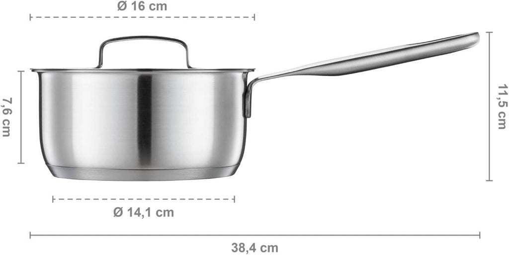 Fiskars 1064750 Saucepan with Handle, 1.5 L, Uncoated Saucepan, Suitable for All Cookers, Recycled Stainless Steel, Silver, 1064750
