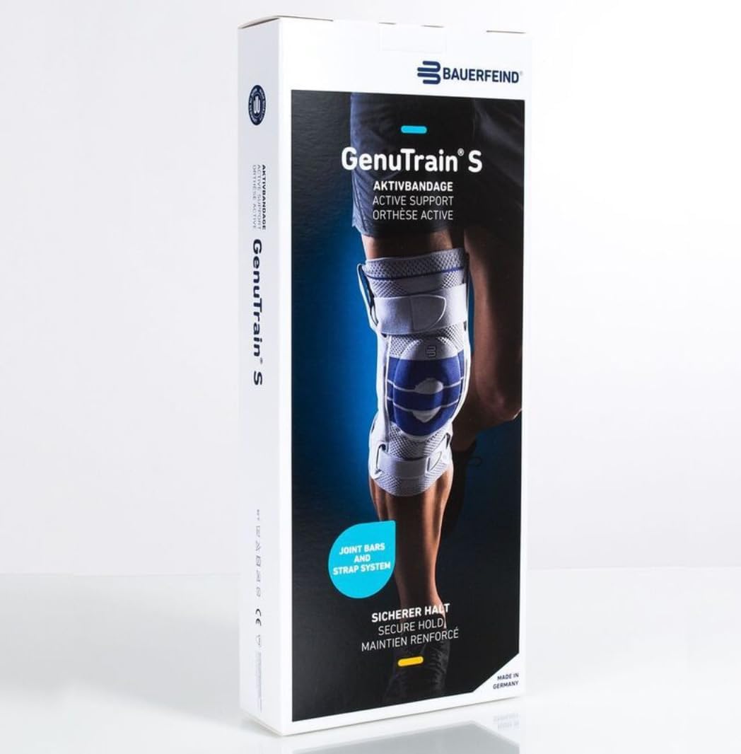 Bauerfeind - GenuTrain S - Hinged Knee Brace Support - Advanced Stability of the knee joint - Right Knee - Size 4 - Color Titanium