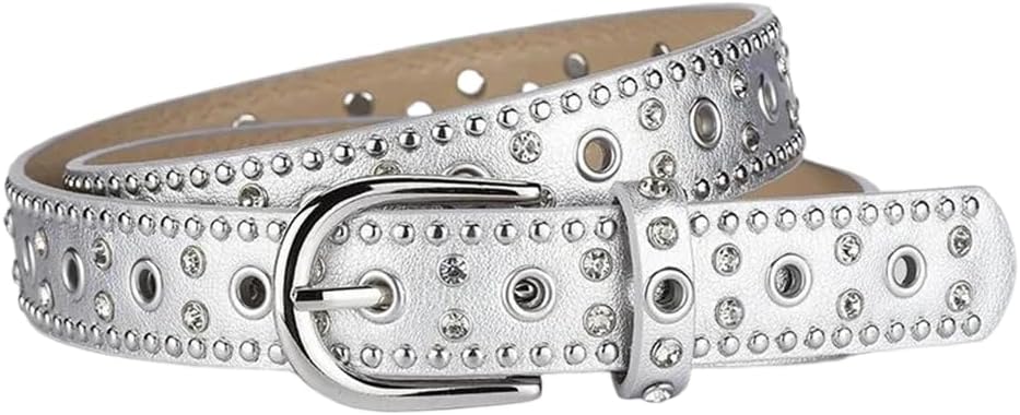 Women Soft Leather Rivet Belt Black Brown Pin Buckle For Party Prom Dress Wear