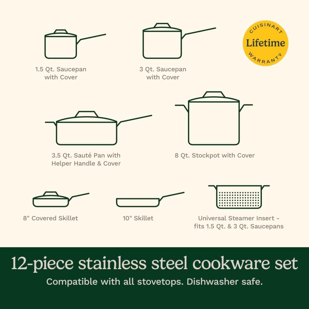 Cuisinart 12-Piece PureClad™ Triple-Ply Stainless Steel Cookware Set, PCT-12