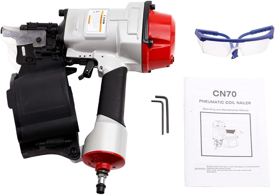 Nail Gun 1-3/4' to 2-3/4' Pneumatic Roofing Nailer,15° Coil Nailer with Safety Goggles