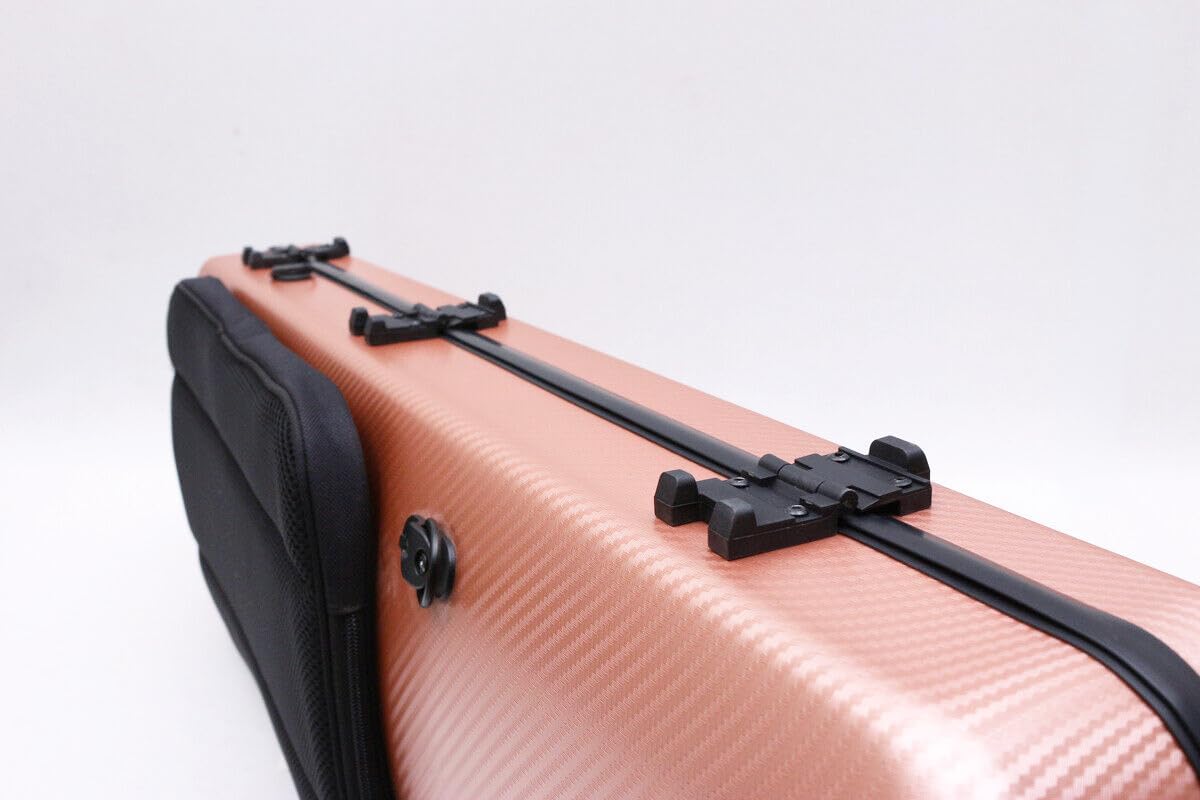 Violin case 4/4 Full size High strength Carbon fiber hard shell Durable handles Internal storage with Backpack straps Music Sheet bag (Rose gold,Buckle lock)