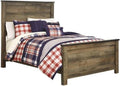 BOWERY HILL Farmhouse Wood Full Size Panel Bed, Brown Finish, 53.82' H x 57.32' W x 82.99' D, Includes Headboard, Footboard, Rails, Wooden Slats, Indoor Bedroom Platform Bed Frame