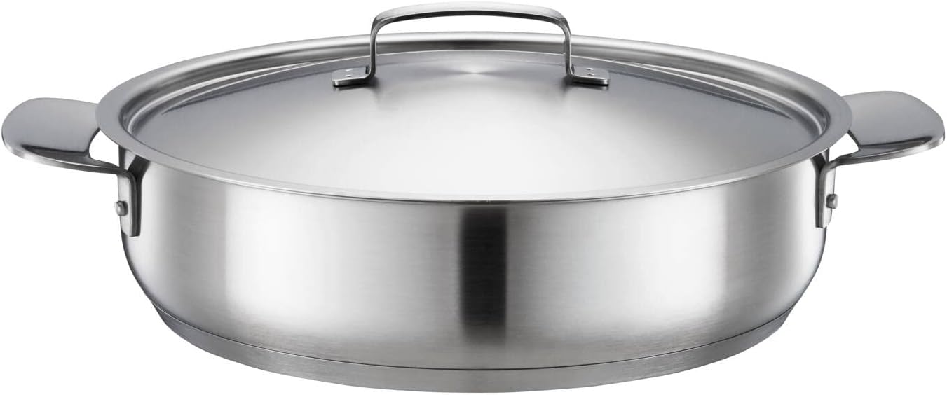 Fiskars Sauté Pan with Lid, Diameter 28 cm, Non-Stick, Suitable for All Cookers, Recycled Stainless Steel, Silver, 1064749