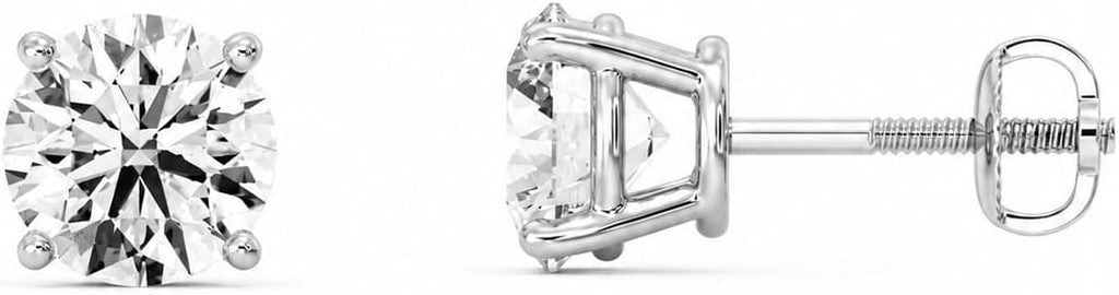 Gilded Lab-Grown Diamond Stud Earrings | 925 Sterling Silver Studs and 14KT Gold 925 Plated Silver | Hypoallergenic Fine Jewelry | 4-Prong Basket, Push Back Nut | Round Cut, SI1 Clarity, F Color | 1/10,1/5,1/4,1/3,3/8,1/2,3/4,7/8,1,1 1/2 ct tw