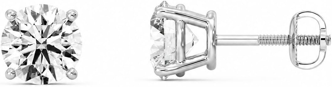 Gilded Lab-Grown Diamond Stud Earrings | 925 Sterling Silver Studs and 14KT Gold 925 Plated Silver | Hypoallergenic Fine Jewelry | 4-Prong Basket, Push Back Nut | Round Cut, SI1 Clarity, F Color | 1/10,1/5,1/4,1/3,3/8,1/2,3/4,7/8,1,1 1/2 ct tw