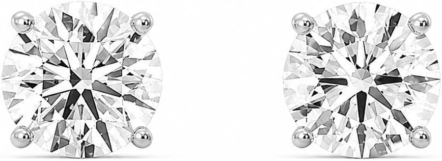 Gilded Lab-Grown Diamond Stud Earrings | 925 Sterling Silver Studs and 14KT Gold 925 Plated Silver | Hypoallergenic Fine Jewelry | 4-Prong Basket, Push Back Nut | Round Cut, SI1 Clarity, F Color | 1/10,1/5,1/4,1/3,3/8,1/2,3/4,7/8,1,1 1/2 ct tw
