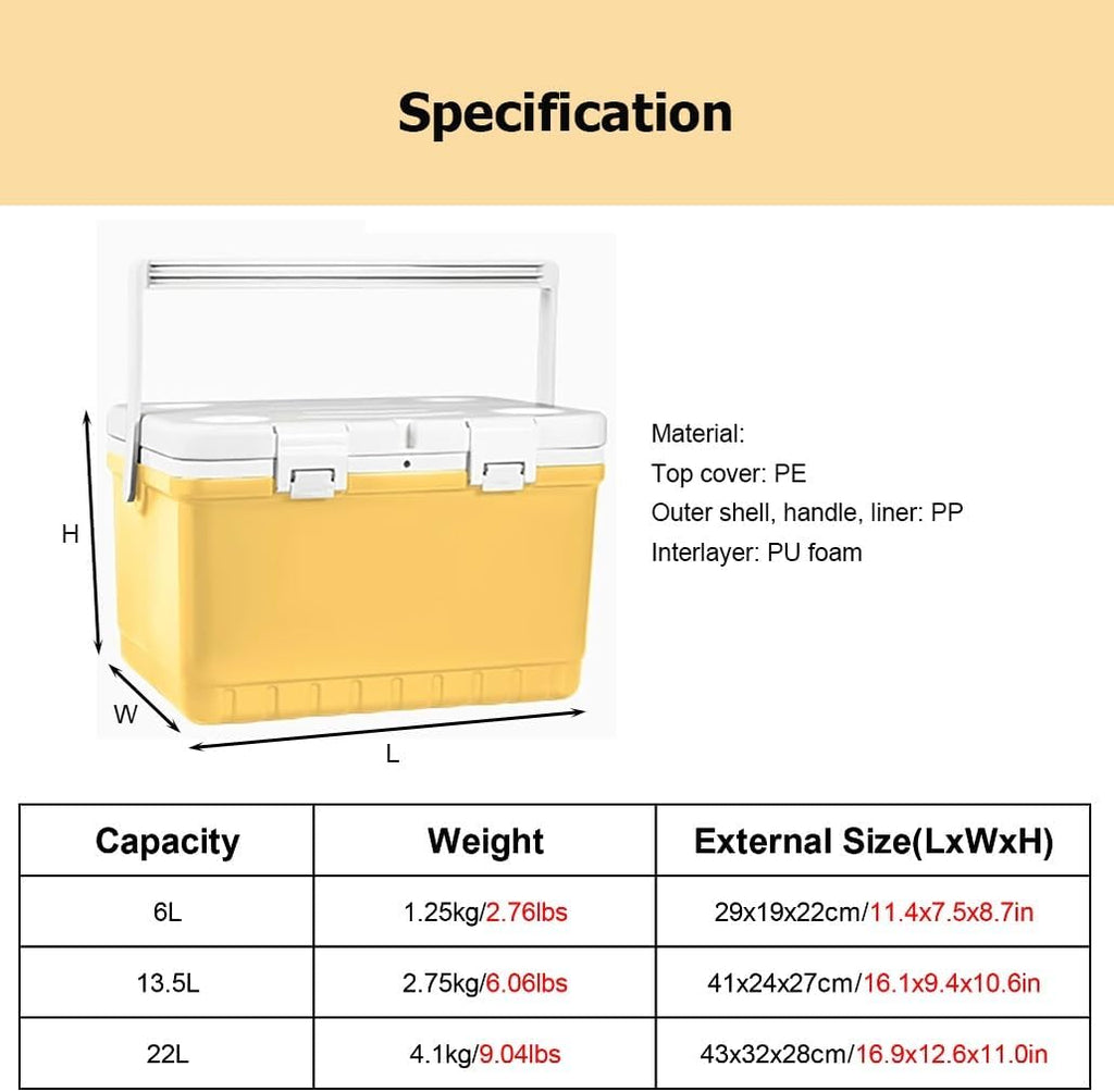 6/14/23 Qt Insulated Portable Cooler, Ice Chest Box Hard Shell Lunchbox Cooler with 48 H Ice Retention for BBQ Camping Pincnic