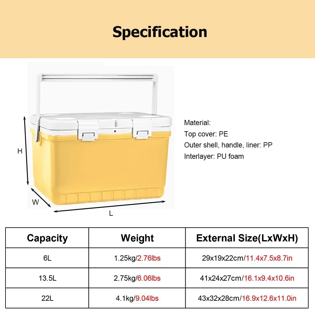 6/14/23 Qt Insulated Portable Cooler, Ice Chest Box Hard Shell Lunchbox Cooler with 48 H Ice Retention for BBQ Camping Pincnic