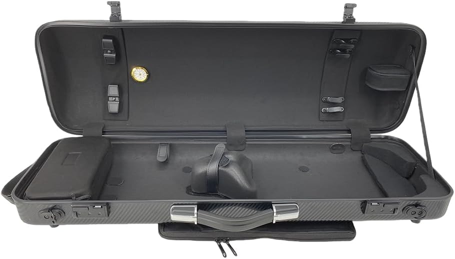 Violin case 4/4 Full size High strength Carbon fiber hard shell Durable handles Internal storage with Backpack straps Music Sheet bag (Black with Code lock)