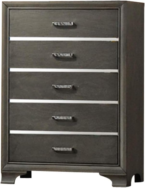 Kings Brand Furniture – 6-Piece Gray Wood with Faux Leather Headboard King Bedroom Set. Bed, Dresser, Mirror, Chest, 2 Night Stands