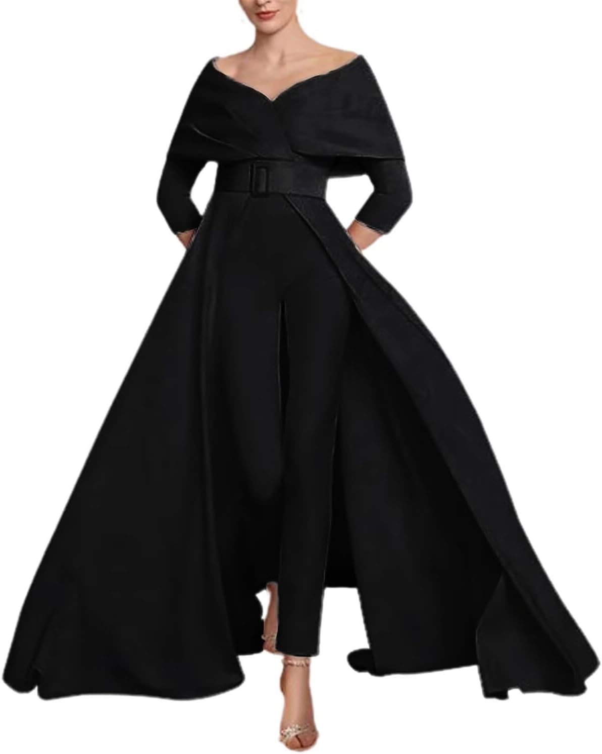 Two Piece Jumpsuit Mother of The Bride Dresses for Women Off Shoulder Satin Elegant Formal Evening Dress for Women